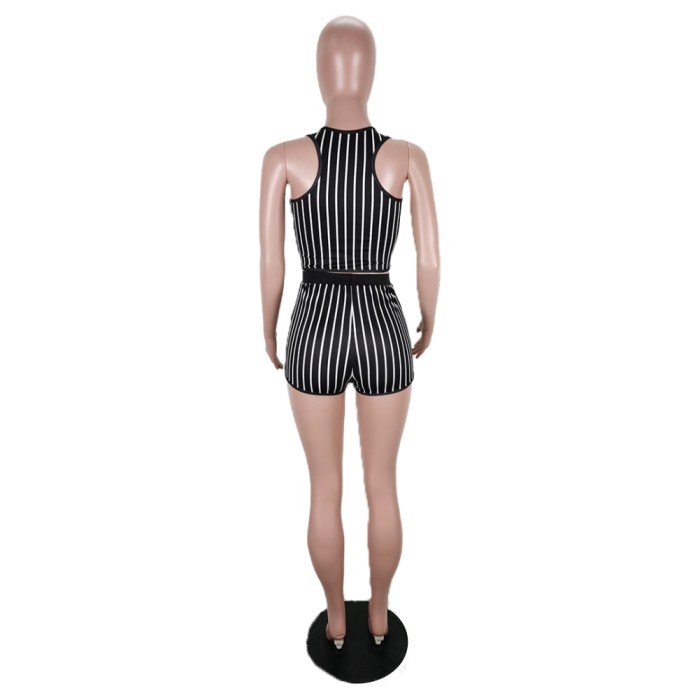 Sports White and Black Two Piece Shorts Set