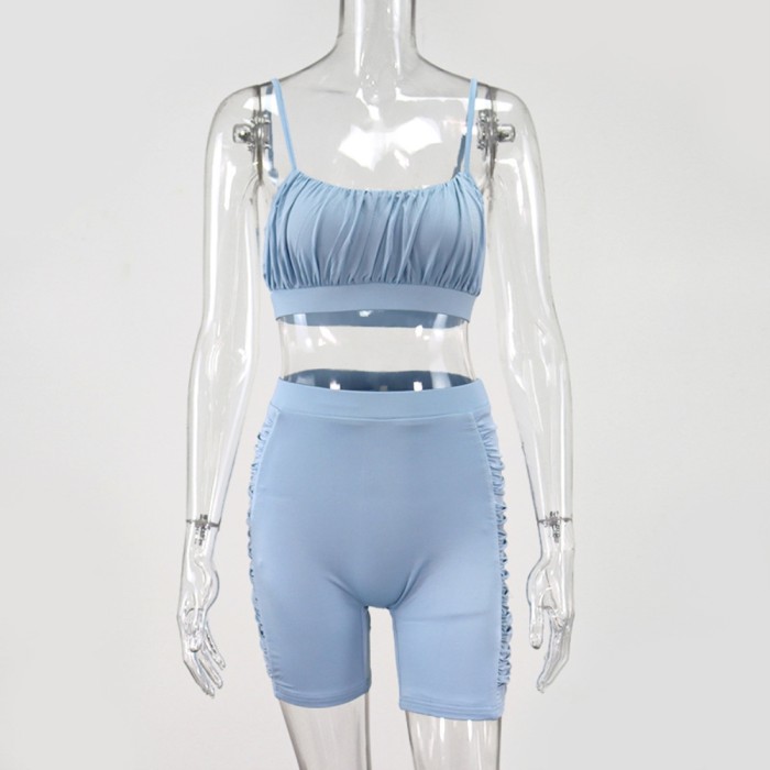 Sports Fitness Ruched Bra and Shorts Set