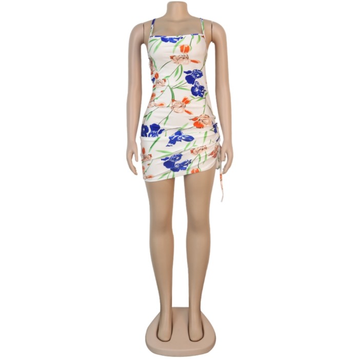 Sexy White Floral Halter Mini Club Dress