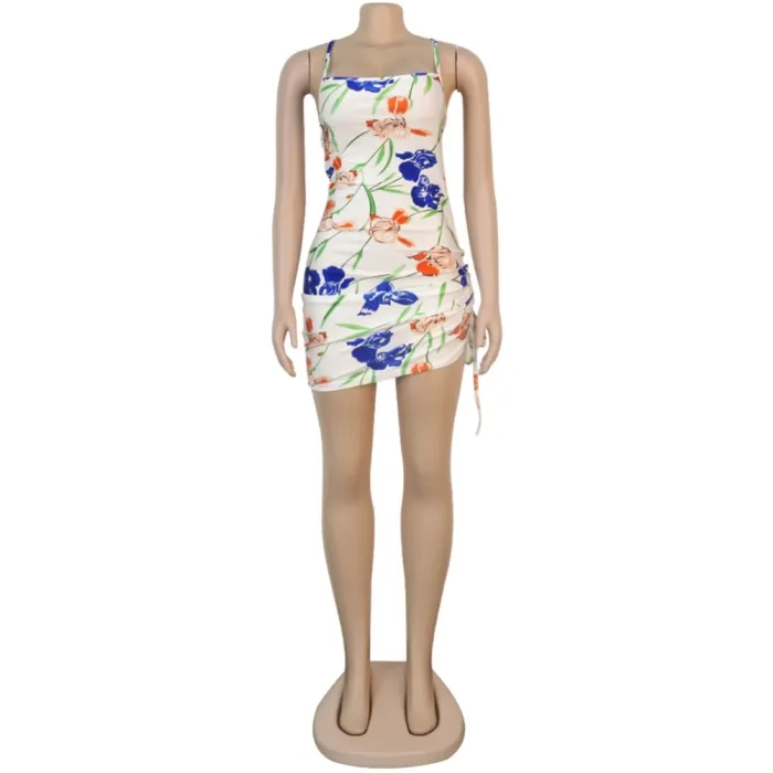 Sexy White Floral Halter Mini Club Dress