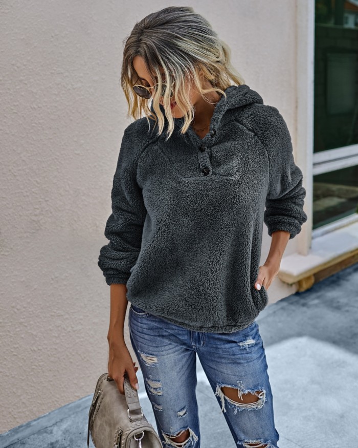Autumn Plush Plain Hoodie Sweat Top