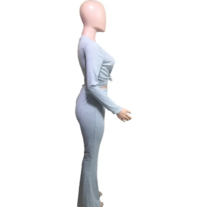 Sexy Plain Shirt and Flare Pants Set