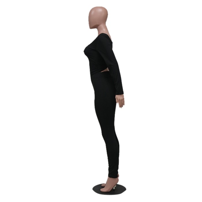 Solid Color Sexy Two Piece Tight Pants Set