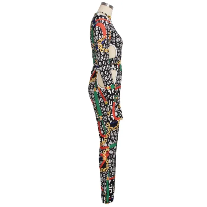Print Retro African Long Sleeve Crop Top and Pants Set