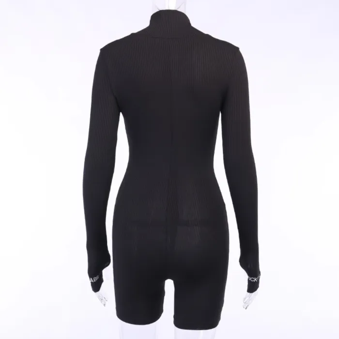 Sports Fitness Solid Zipper Rompers Jumpsuit