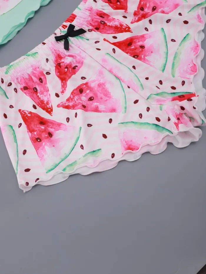 Women Summer Print Two Piece Shorts Pajama Set