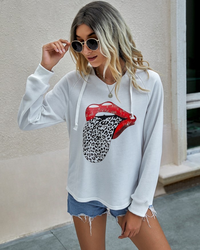 Autumn Tongue Print Hoodie Shirt