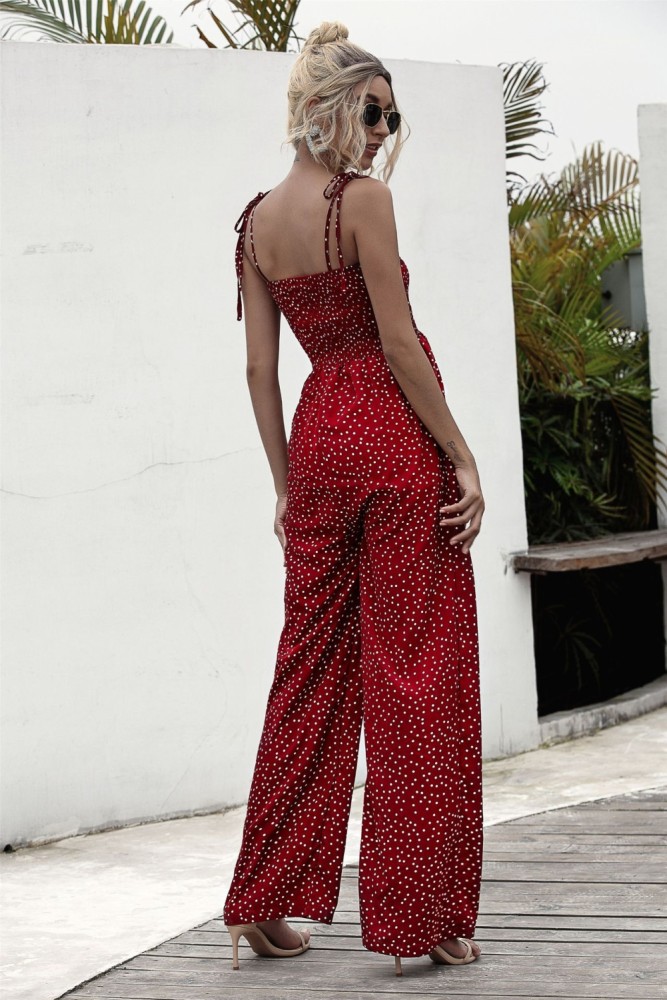 Summer Dot High Waist Strap Wide Legges Jumpsuit