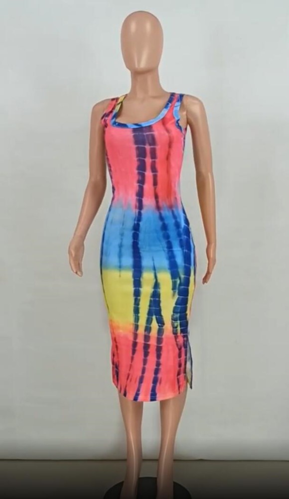Tie Dye African Slit Long Tank Dress