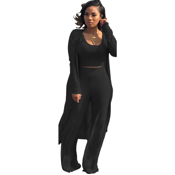 Matching 3PC Plain Knitted Pants Set