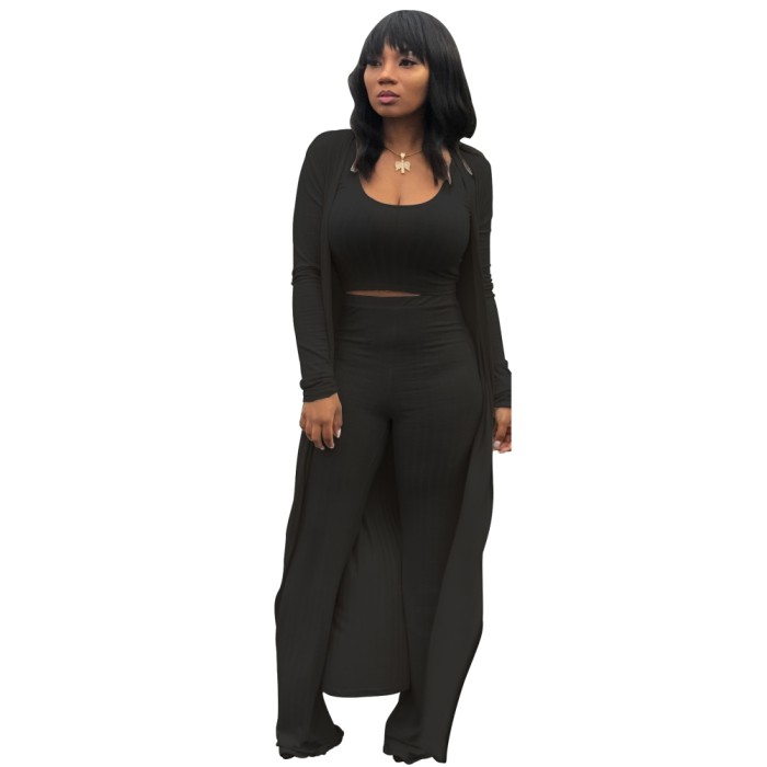 Matching 3PC Plain Knitted Pants Set