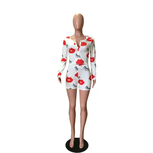 Sexy Lips Bodycon Tracksuit with Full Sleeves