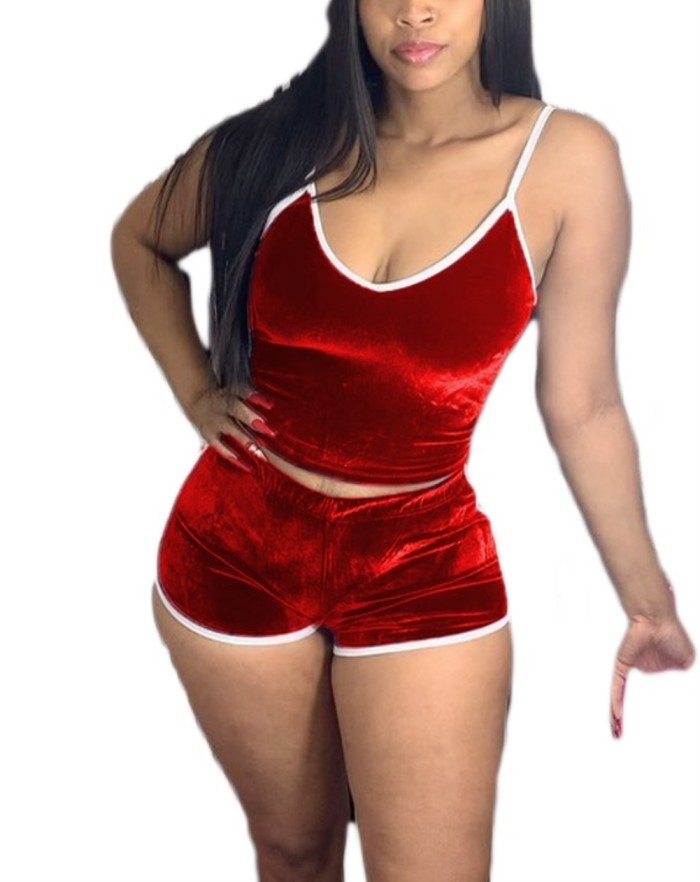 Sports Two Piece Velvet Shorts Set