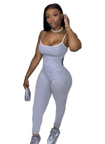 Sports Plain Strap Bodycon Jumpsuit