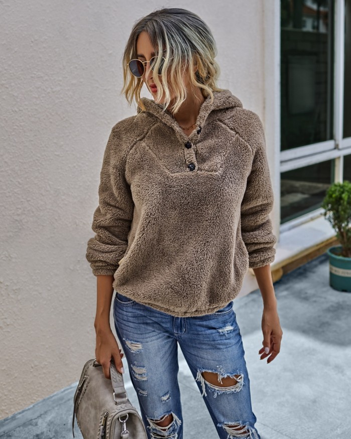 Autumn Plush Plain Hoodie Sweat Top