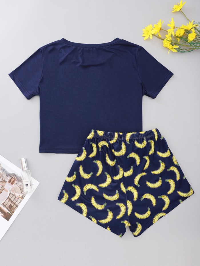 Women Summer Print Two Piece Shorts Pajama Set