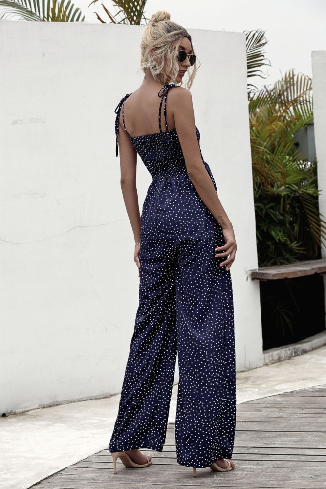 Summer Dot High Waist Strap Wide Legges Jumpsuit