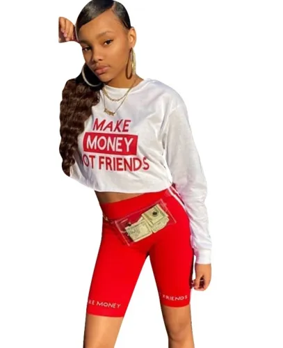 Sexy Print Two Piece Biker Shorts Set with Sleeves