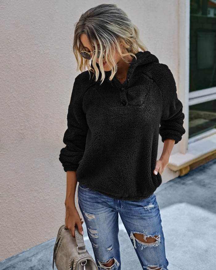 Autumn Plush Plain Hoodie Sweat Top