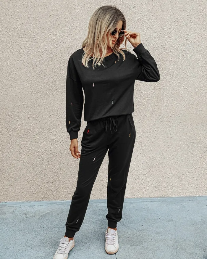 Autumn Plain Two Piece Pants Set Lounge Wear