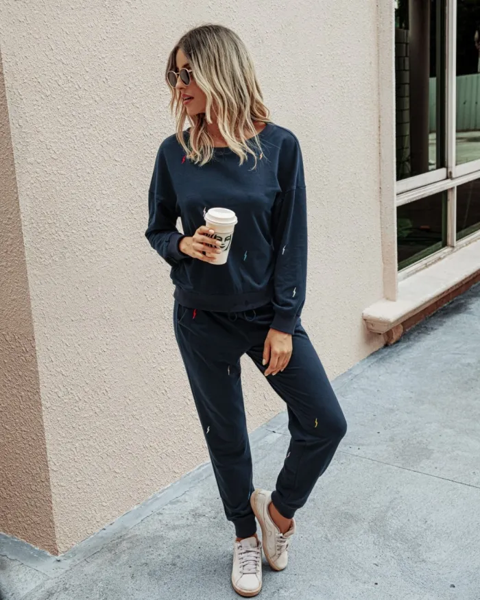 Autumn Plain Two Piece Pants Set Lounge Wear