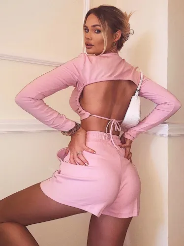 Autumn Two Piece Plain Crop Top and Shorts Set