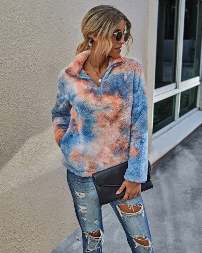 Autumn Tie Dye Plush Pullover Sweat Top