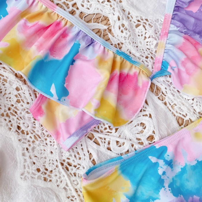 Sexy Tie Dye High Waist Ruffle Swimwear