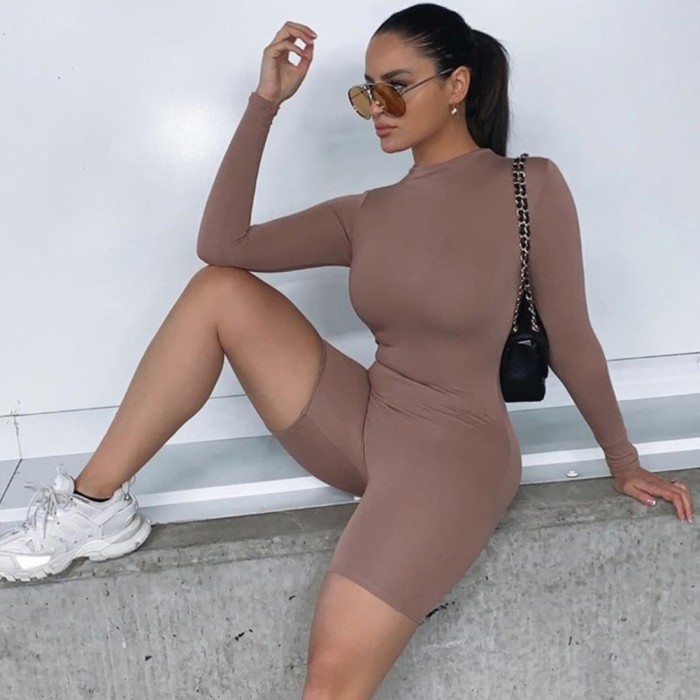 Sports Fitness Long Sleeve Zipper Rompers