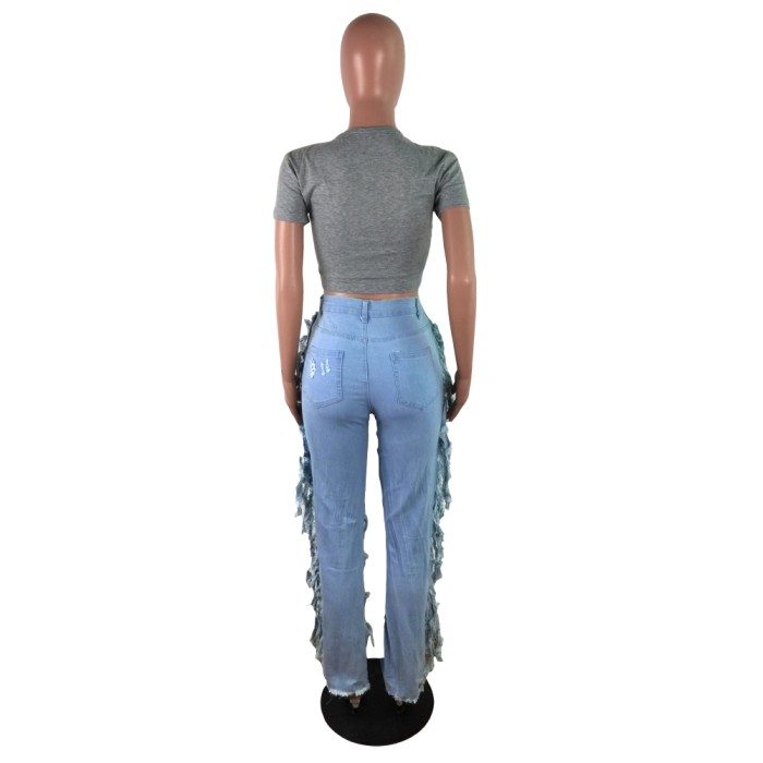 Cut Out Blue Tassels Jeans
