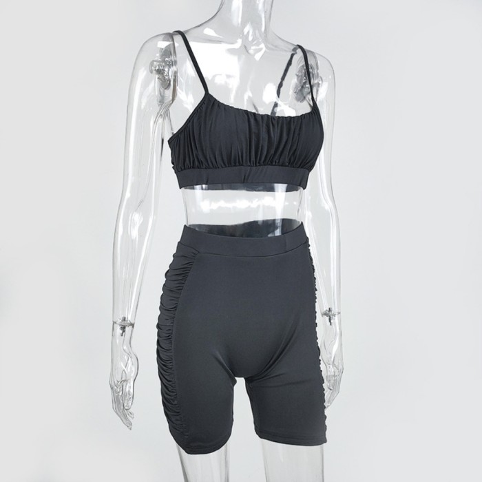 Sports Fitness Ruched Bra and Shorts Set