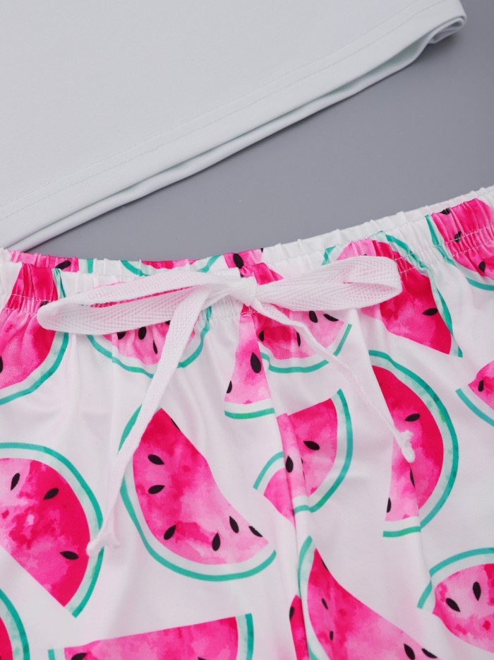 Women Summer Print Two Piece Shorts Pajama Set