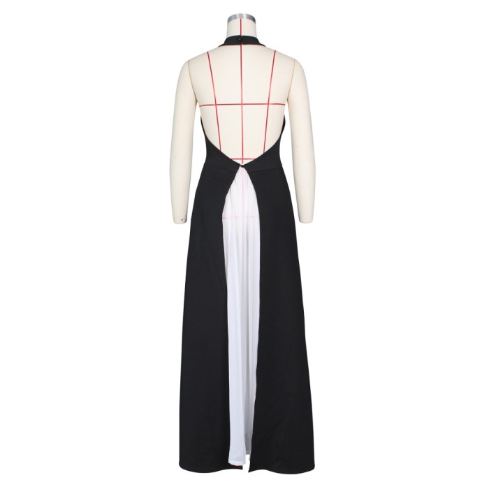 White and Black Vintage Two Piece Peplum Evening Dress