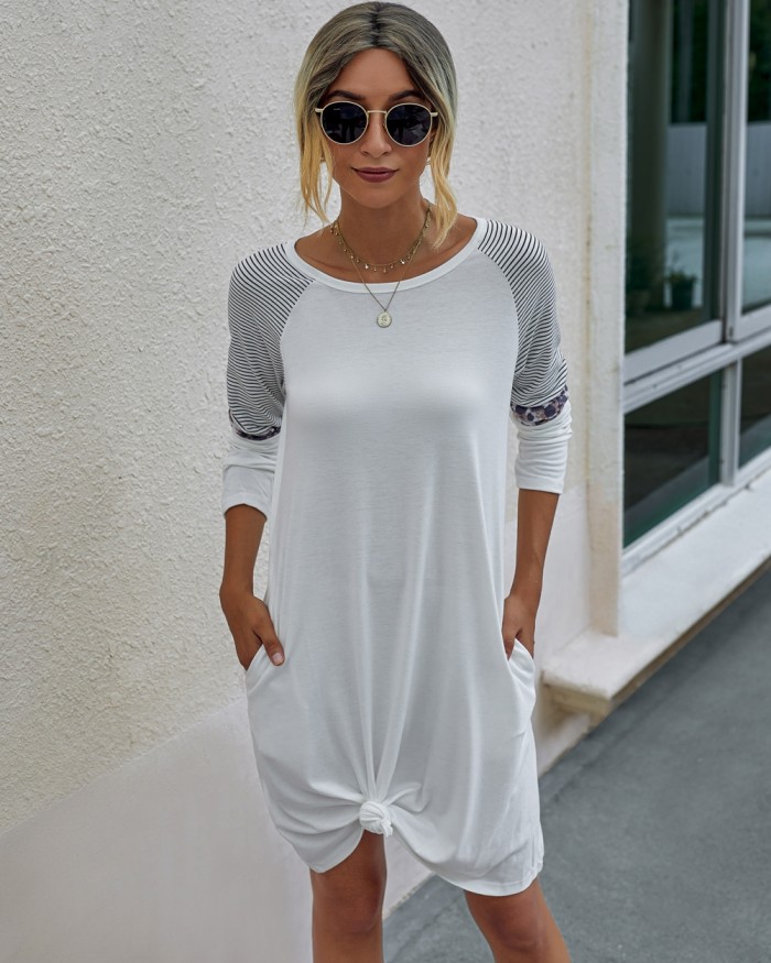 Autumn Long Sleeve O Neck Shirt Dress