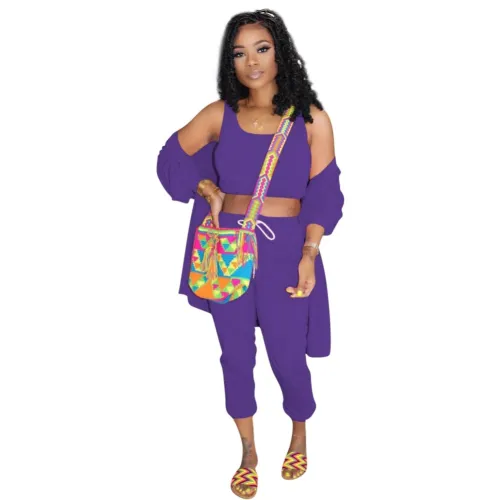 Autumn 3PC Plain Pants Set with Matching Cardigans