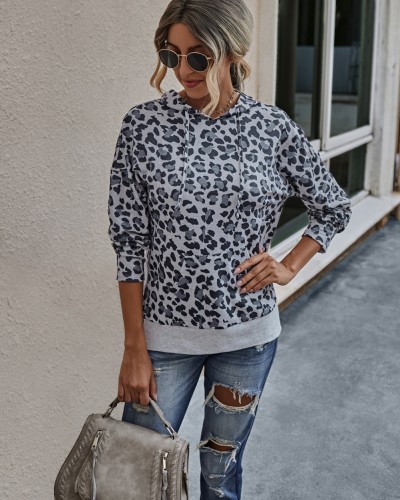 Autumn Leopard Print Hoodie Top