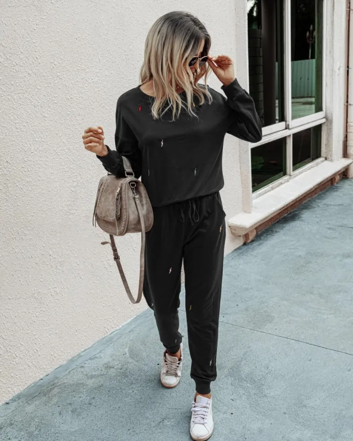 Autumn Plain Two Piece Pants Set Lounge Wear