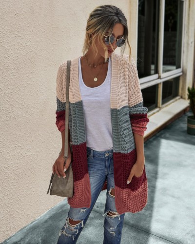 Autumn Plain Knitted Pocket Cardigans