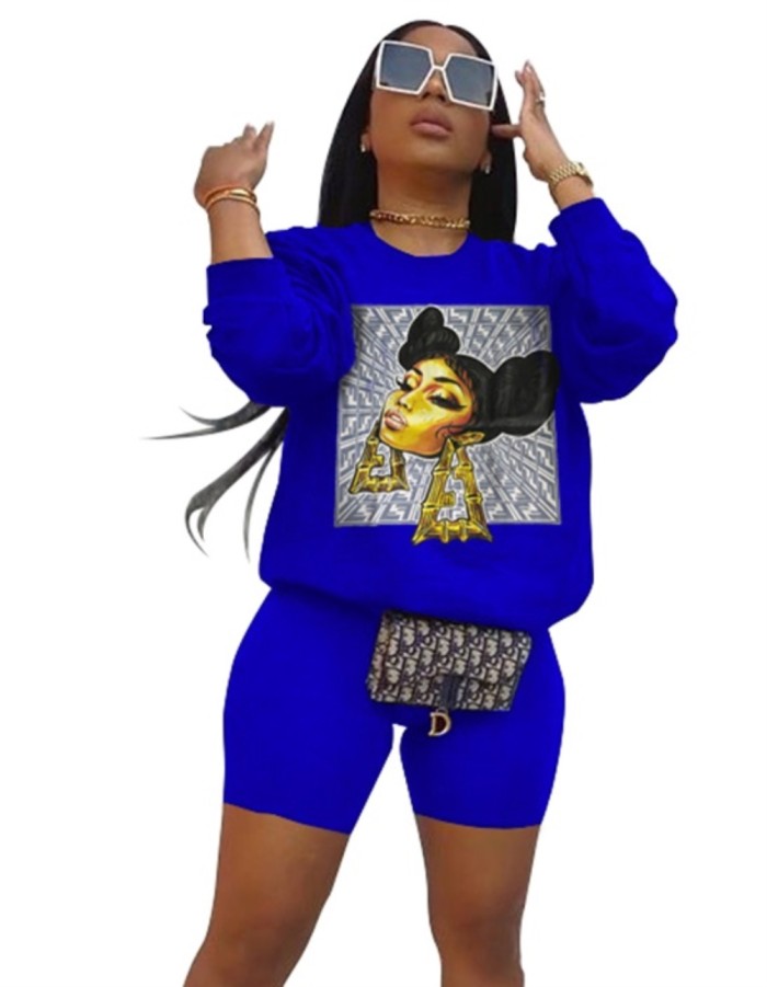 Autumn Character Print Two Piece Shorts Set