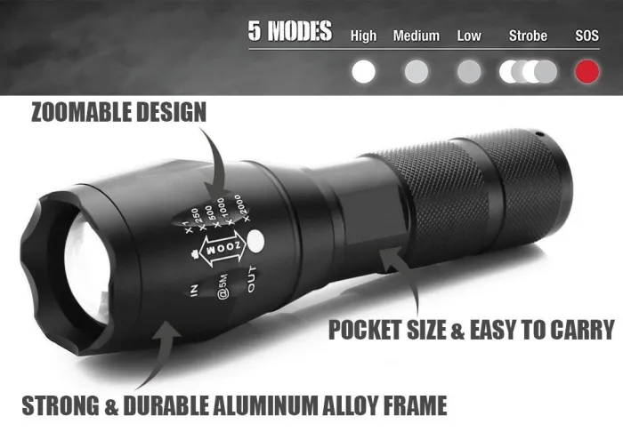 Copy Tactical LED Flashlight [2 Flashlights] – Portable Ultra Bright Zoomable Flashlight with Adjustable Focus and 5 Mode – Water Resistant LED Torch – 2 Pack