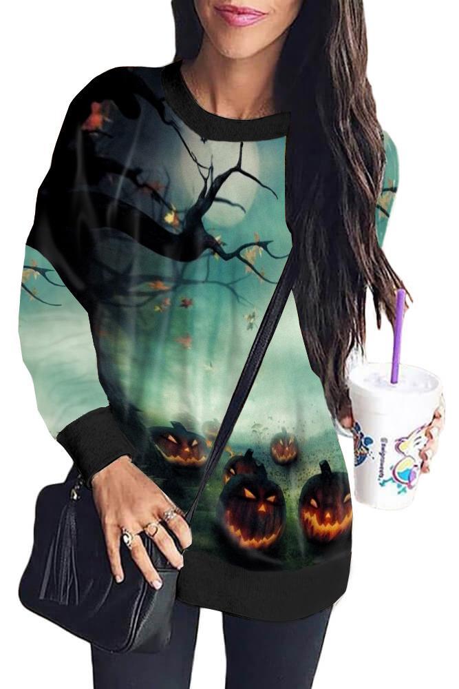 Green Halloween Element Print Sweatshirt