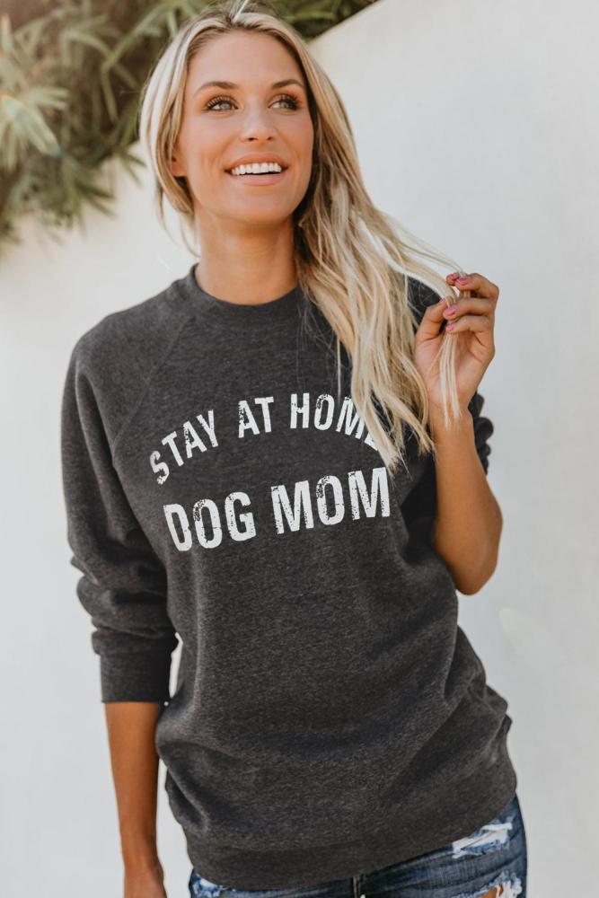 Dark Gray Letter Print Long Sleeve Pullover Casual Sweatshirt