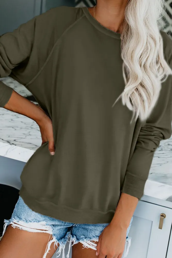 Green French Terry Cotton Blend Pullover Sweatshirt