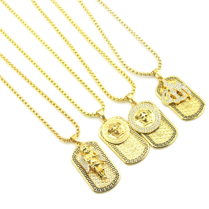Cross border European and American new jewelry inlaid with diamond letterhead military brand Necklace hip hop Angel Pendant fire Fashion Necklace