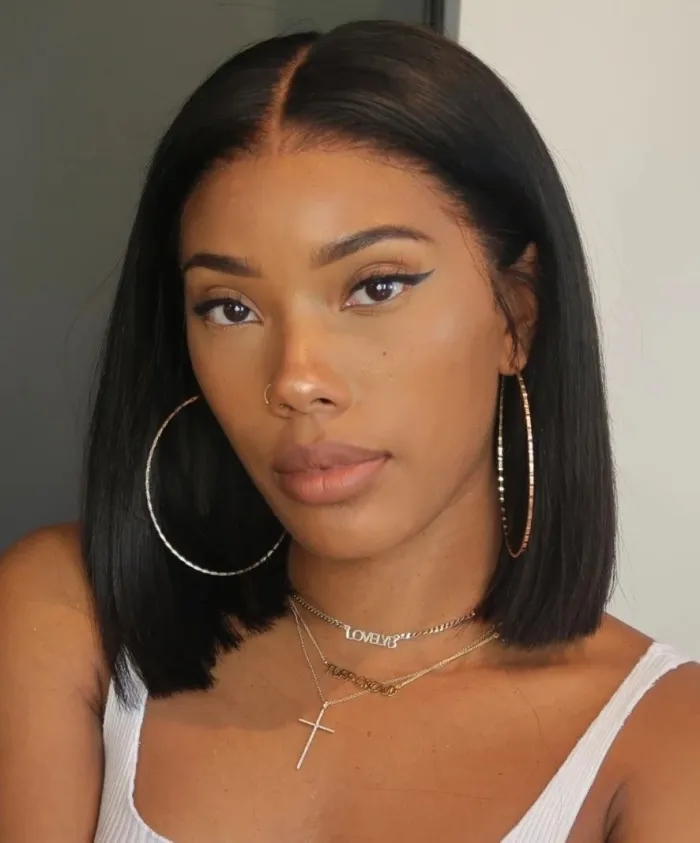 14” black BOB front lace wig