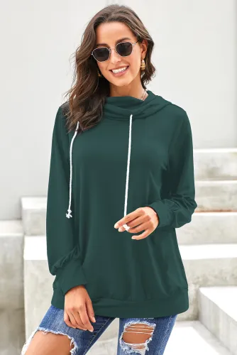 Green Long Sleeve Hoodie with Rope Drawstring
