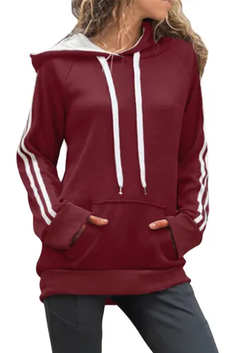 Red Basic Cotton Hoodie with Kangaroo Pocket