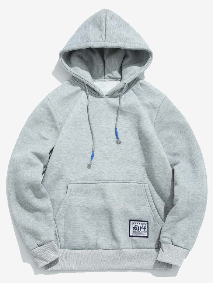 Solid Pouch Pocket Fleece Hoodie - Black