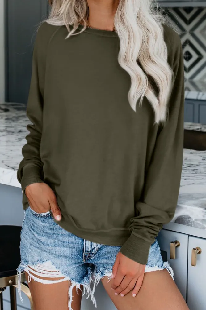 Green French Terry Cotton Blend Pullover Sweatshirt