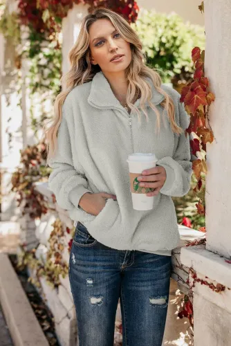Gray Traverse Pocketed Sherpa Pullover Sweatshirt
